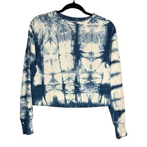 Blue and White Tie-Dye Women's Long Sleeve Crop Top